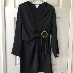 Topshop Black Long Sleeve Faux Wrap Tortoise Ring Mini Dress 4